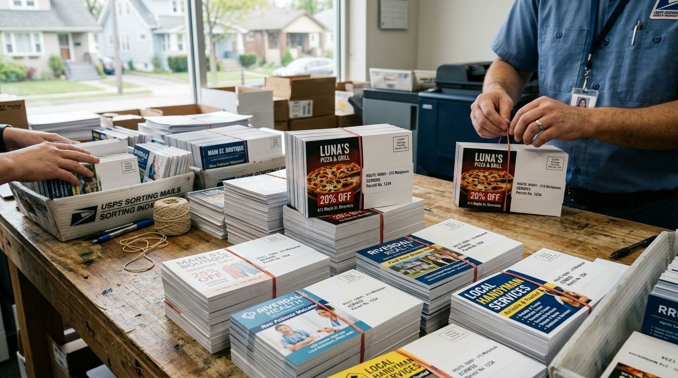 Custom EDDM postcards for restaurants, real estate, retail, healthcare, and local businesses