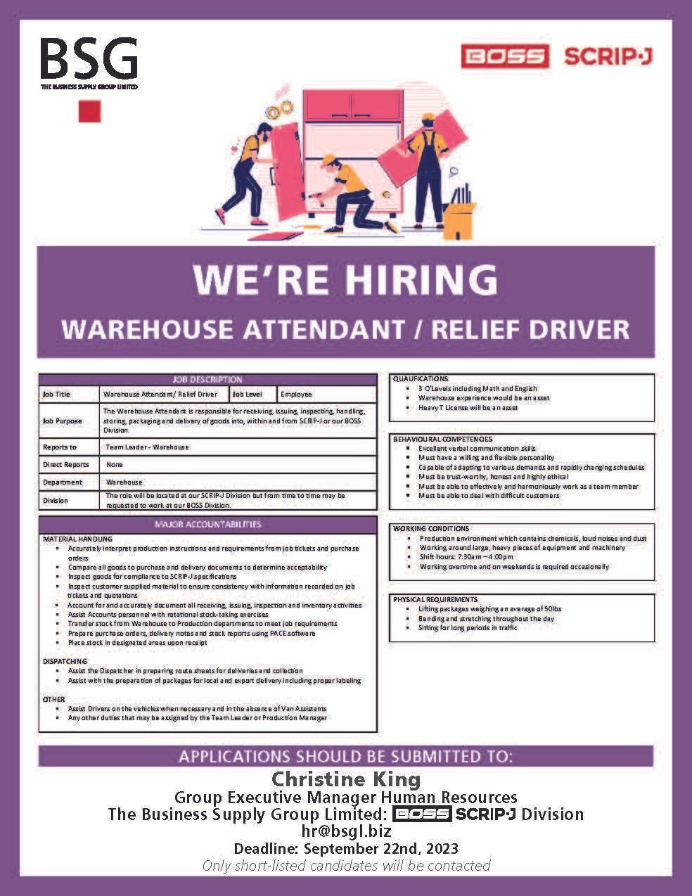 Warehouse Attendant - Relief Driver