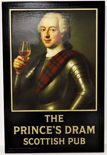 RB27517 - Carved and Sandblasted Sign for "The Prince's Dram Scottish Pub"