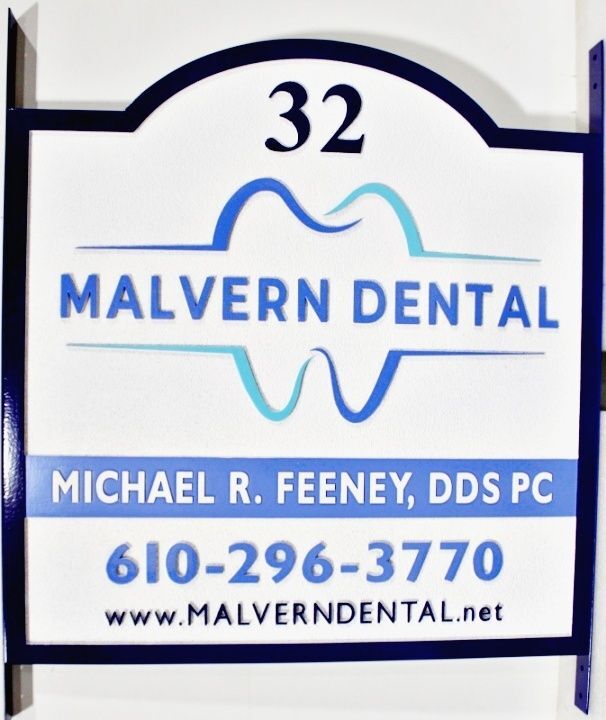 BA11607- Carved HDU Sign for "Malvern Dental"