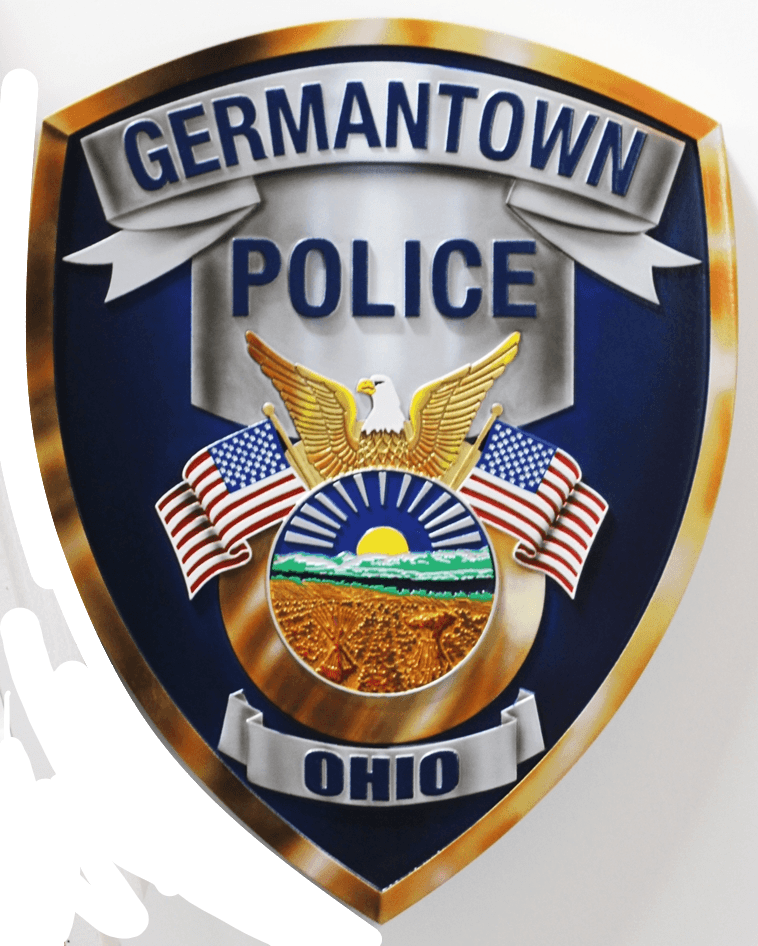 PP-2026 -  Carved 3-D HDU Plaque of  the Shoulder Patch  of the Germantown Police, Ohio 