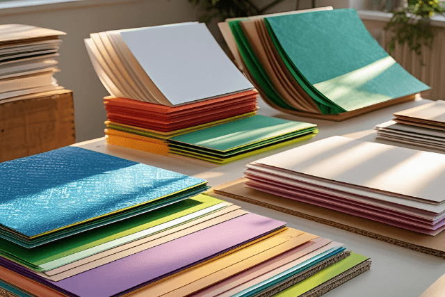 Recycled paper piled up on desk