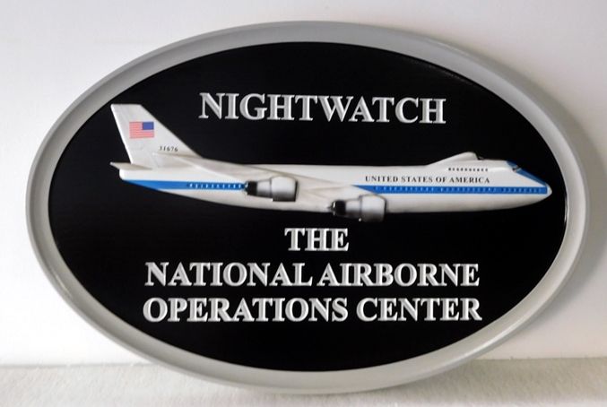 IP-1887 -  Carved Plaque of the Crest / Emblem of US National Airborne Operations Center, Artist Painted  