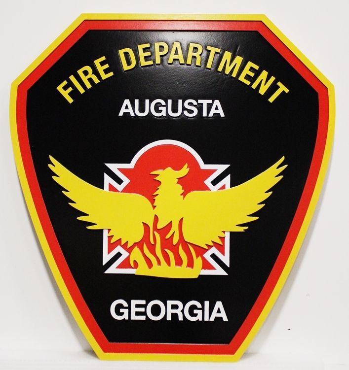 QP-2046 - Carved 2.5-D Plaque of the Shoulder Patch of the Fire Department of the City of Augusta, Georgia