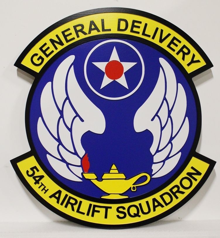 LP-5652 - Carved 2.5-D HDU Plaque of the Crest of the 54th Airlift Squadron, US Air Force