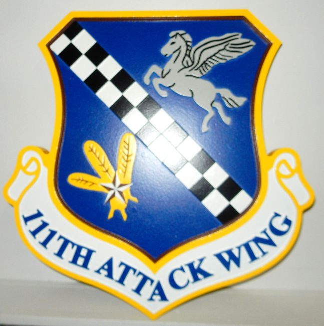 LP-2220 - Carved Shield Plaque of the Crest of the 111th Attack Wing, Artist Painted