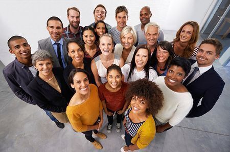 Group photo of ABC 123 Company staff members.