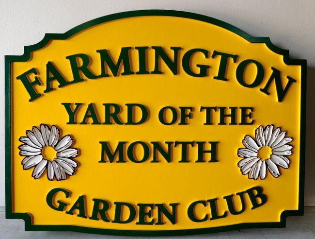 KA20919 - "Farmington" HOA Garden Club Yard-of-the-Month Sign, with Daisy Blossoms  