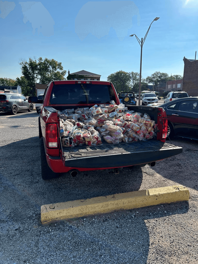 A truck full of bread donation