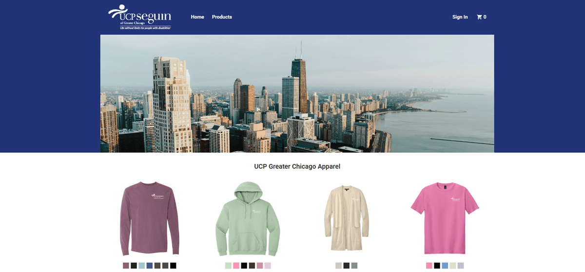 UCP Seguin's online store with t-shirts and sweatshirts that have the UCP Seguin logo
