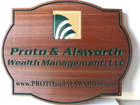 C12012 - Carved Mahogany Wealth Management Business  Sign