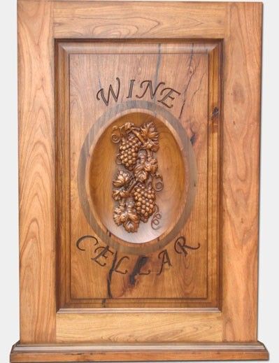 R27300 - 3-D Bas-Relief Carving of Grape Cluster on a Natural Cherry Wood Plaque