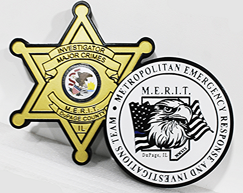 PP-1935 - Carved 2.5-D Multi-Level Plaque of the  Badge and Seal of the  of the Metropolitan Emergency and Investigation Team, DuPage County, Illinois 