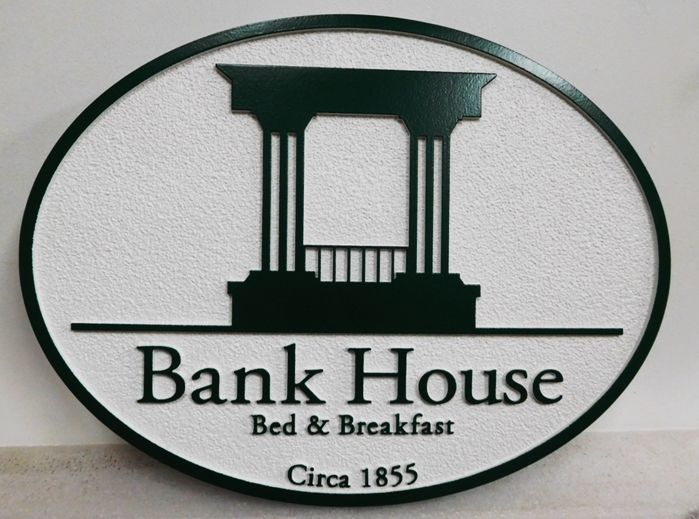 T29155 -  Carved and Sandblasted S ign made for the "Bank House" Bed & Breakfast (B&B), 2.5-D Artist-Painted