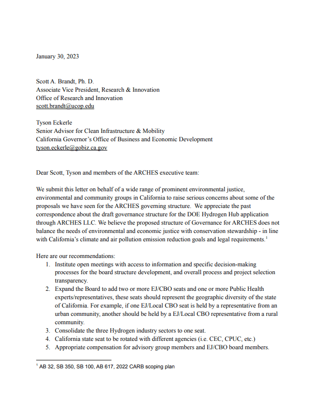 Letter to ARCHES on Governing Structure