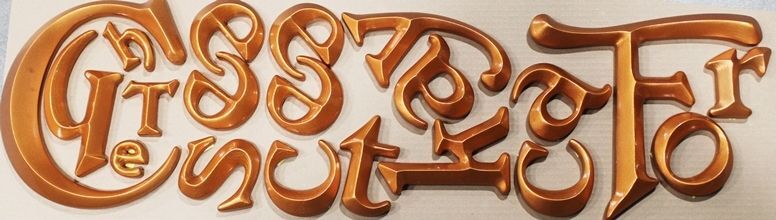  MA3412- Ornamental Flourishes and Letters  Carved in  Prismatic 3-D Bas-Relief Painted with Metallic Copper Paint