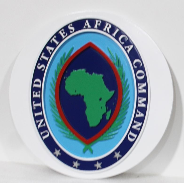 IP-13565 - Carved 2.5-D Multi-Level HDU Plaque of the Seal of the United States Africa Command  with Round Backer