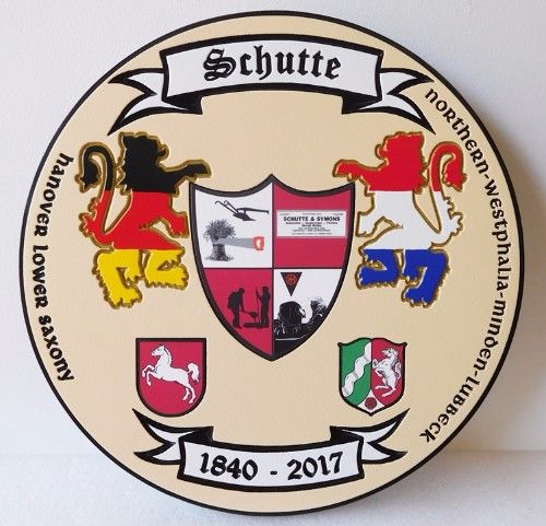 N23367 - Carved, Engraved  Wall plaque featuring a Germanic Family Coat-of-Arms, a Wappen