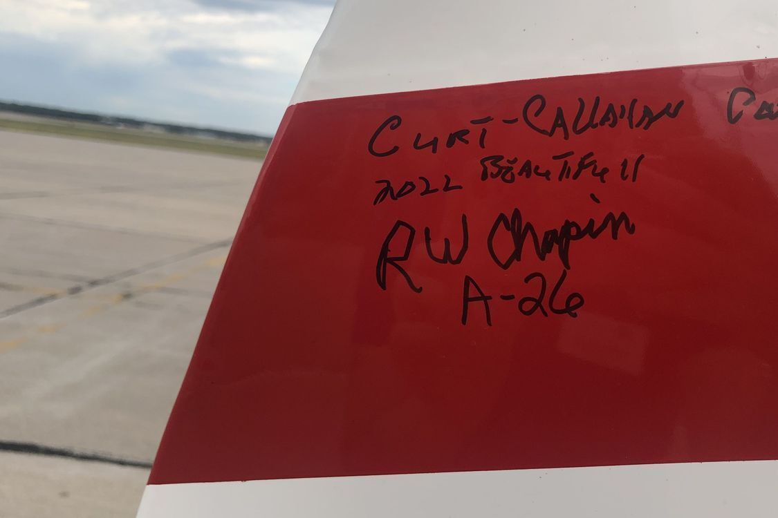 Dick Chapin's signature on the tail of the Stearman Biplane