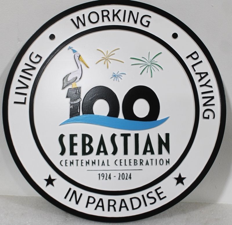 DP-2130 - Carved Plaque of the 100th Centennial Seal of the City of Sebastian, Florida
