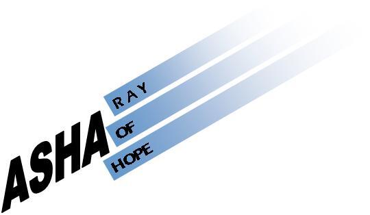 ASHA Ray of Hope logo with the word ‘ASHA’ in bold black letters and three diagonal blue rays extending upward, containing the words ‘Ray of Hope.’