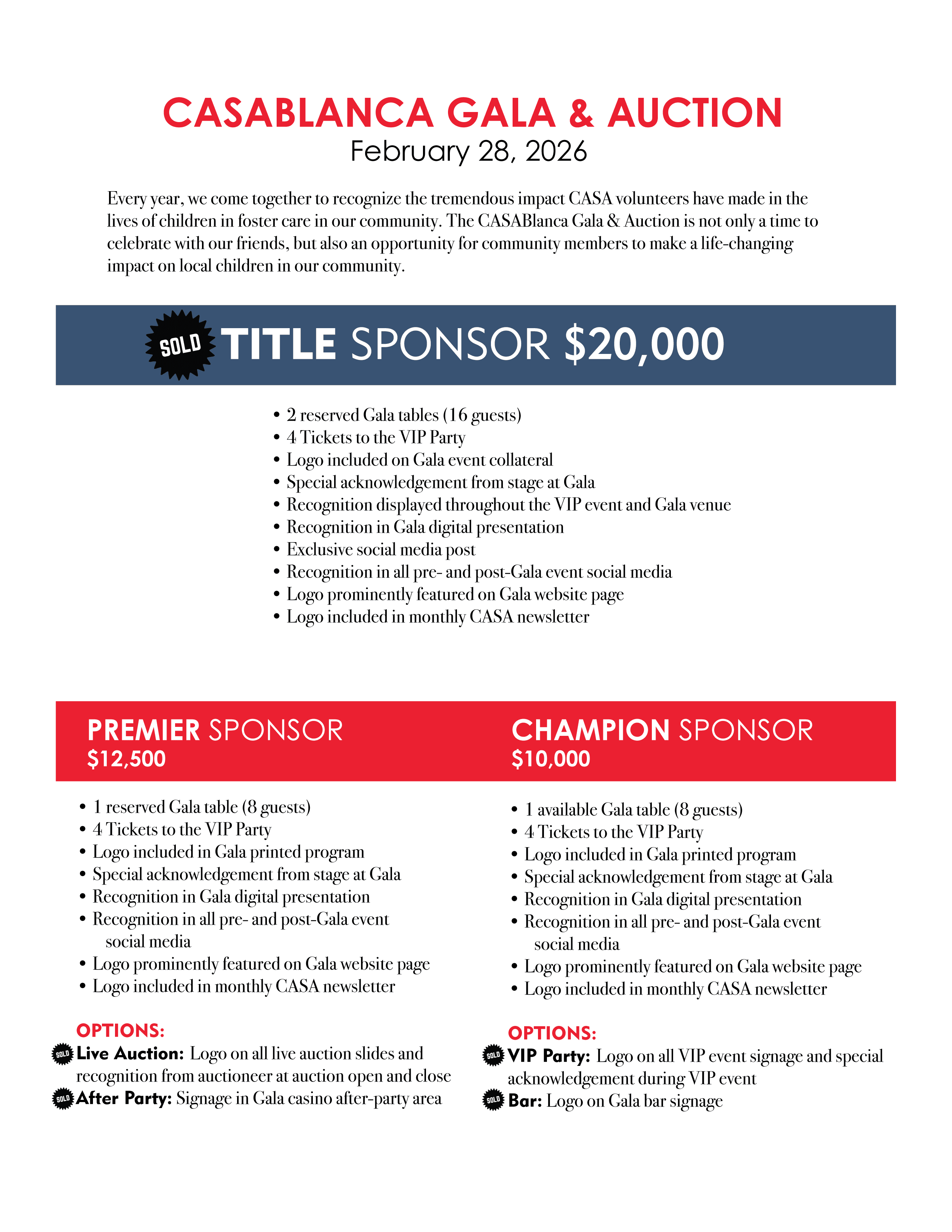 CCASABlanca Gala Sponsorship 