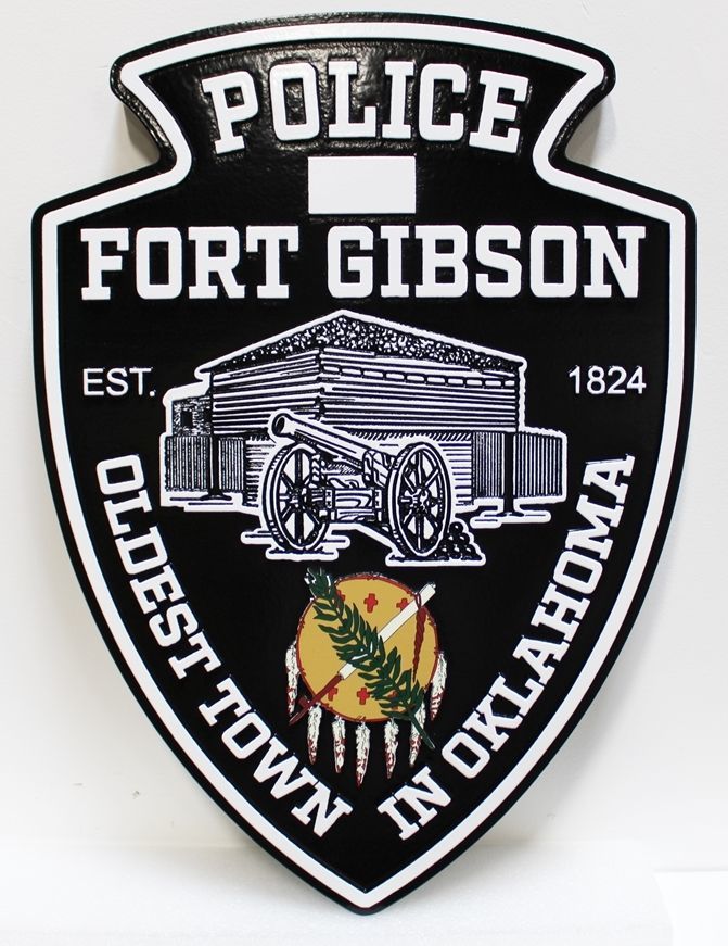 PP-2248 - Carved 2.5-D Raised Relief  HDU Plaque of the Shoulder Patch  of the Police Department, Fort Gibson, Oklahoma 