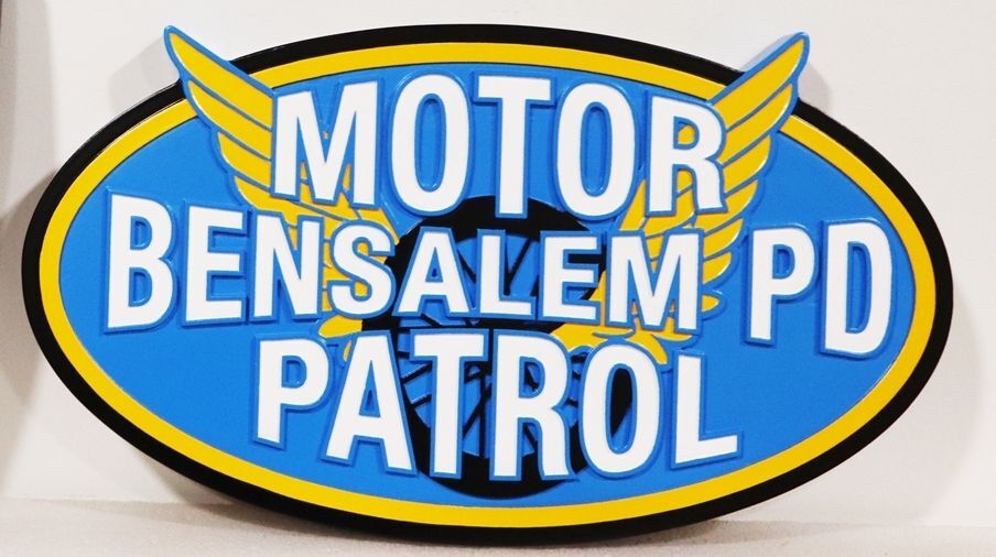 PP-3113 - Carved 2.5-D Multi-level Artist-painted Plaque of the Seal of the Motor Patrol Unit of the Police Department  of Bensalem Township, Bucks County, Pennsylvania