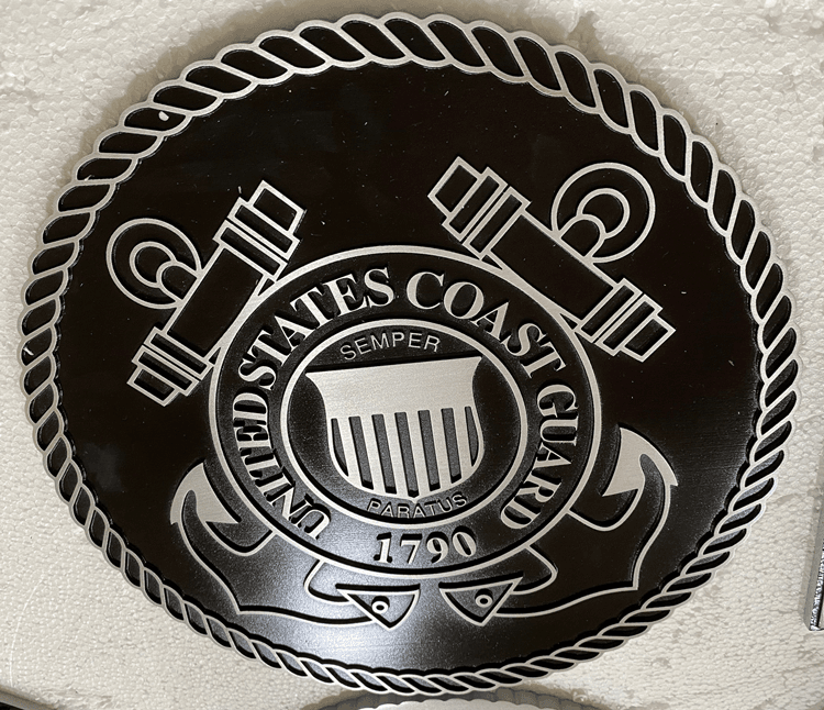 NP-1270 - Carved Plaque of the  Seal of the US Coast Guard, 2.5-D Outline Relief, Aluminum  Plated