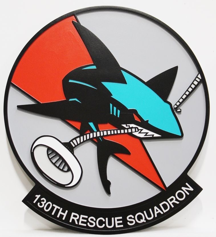 LP-7589 - Carved 2.5-D HDU Plaque of the Crest of the 130th Rescue Squadron, US Air Force