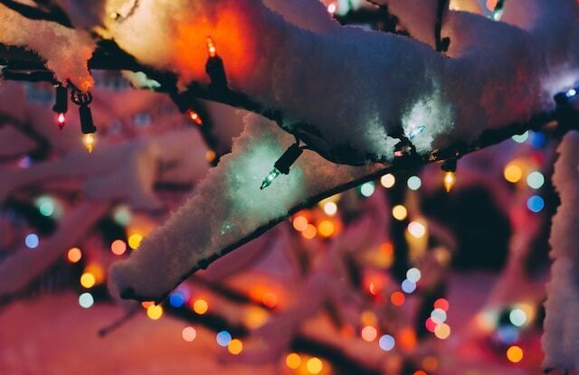 Twinkle lights in snow