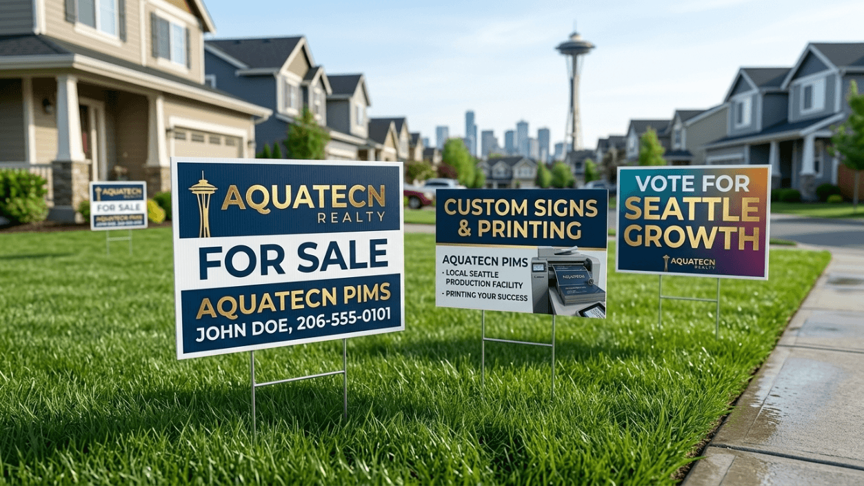 Weatherproof yard signs in Seattle & Bellevue for real estate business and event advertising with custom printing