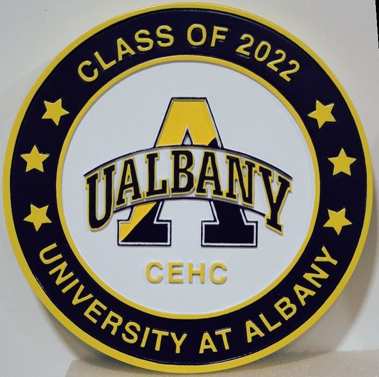 RP-1305 - Carved 2.5-D Multi-Level Raised Relief HDU Plaque of the  Seal of the University at Albany