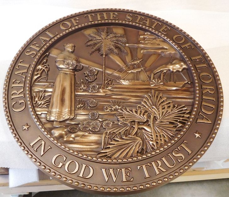 BP-1144 - Carved Plaque of the Great Seal of the State of Florida, Bronze-Plated
