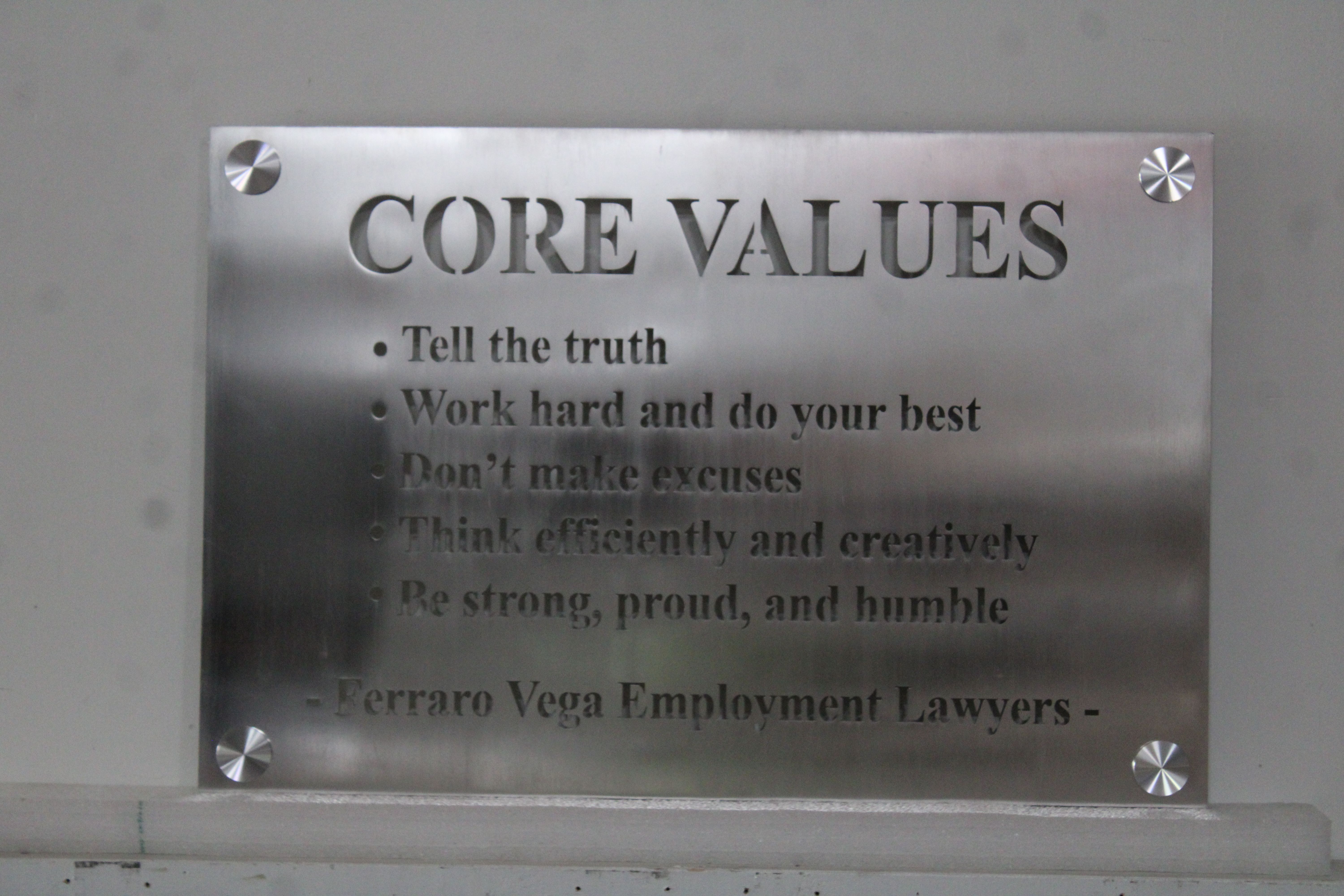 A10893 - Engraved Aluminum-plated HDU Office Wall  Sign "Core Values" 