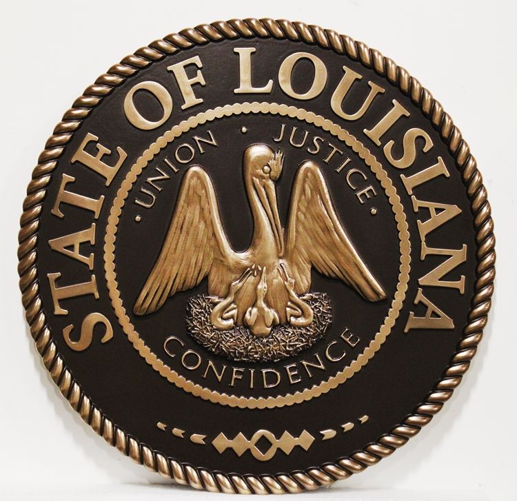 M7017 - -3D Bronze-plated Carved HDU  Great Seal of the State of Louisiana