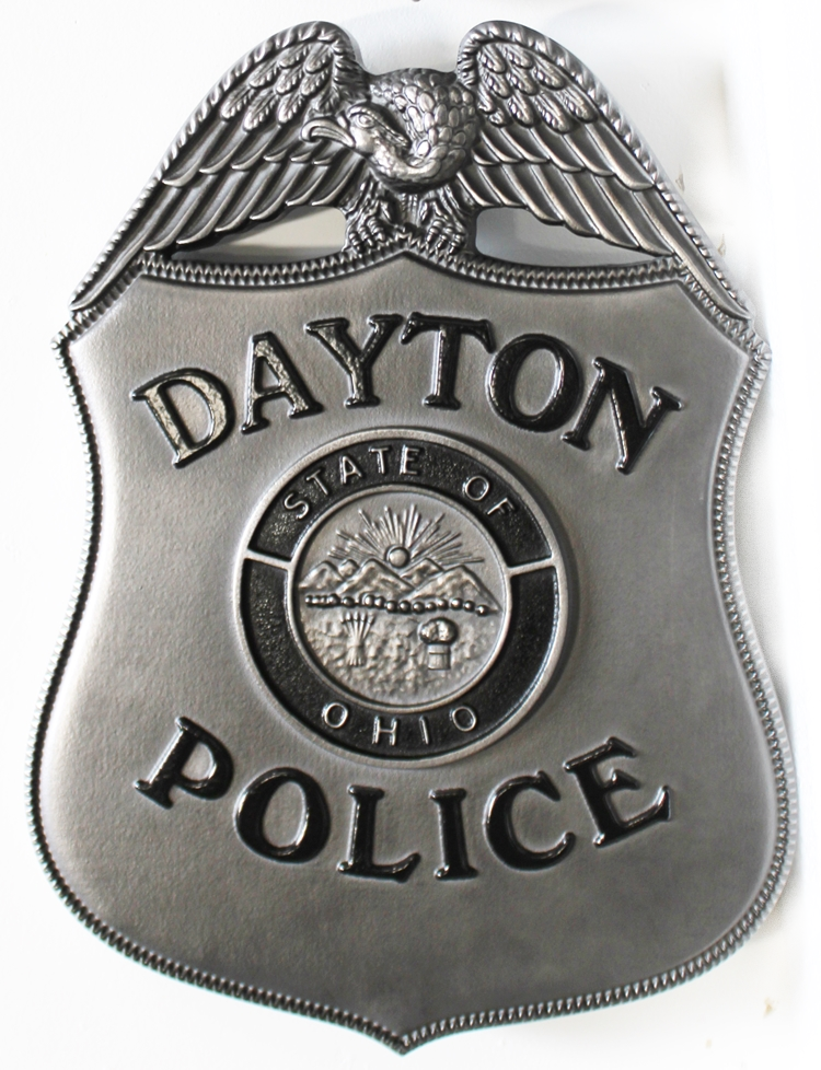 PP-1502 -  Carved 3-D Bas-Relief HDU Plaque of the Badge of an Officer of the Dayton, Ohio Police Department