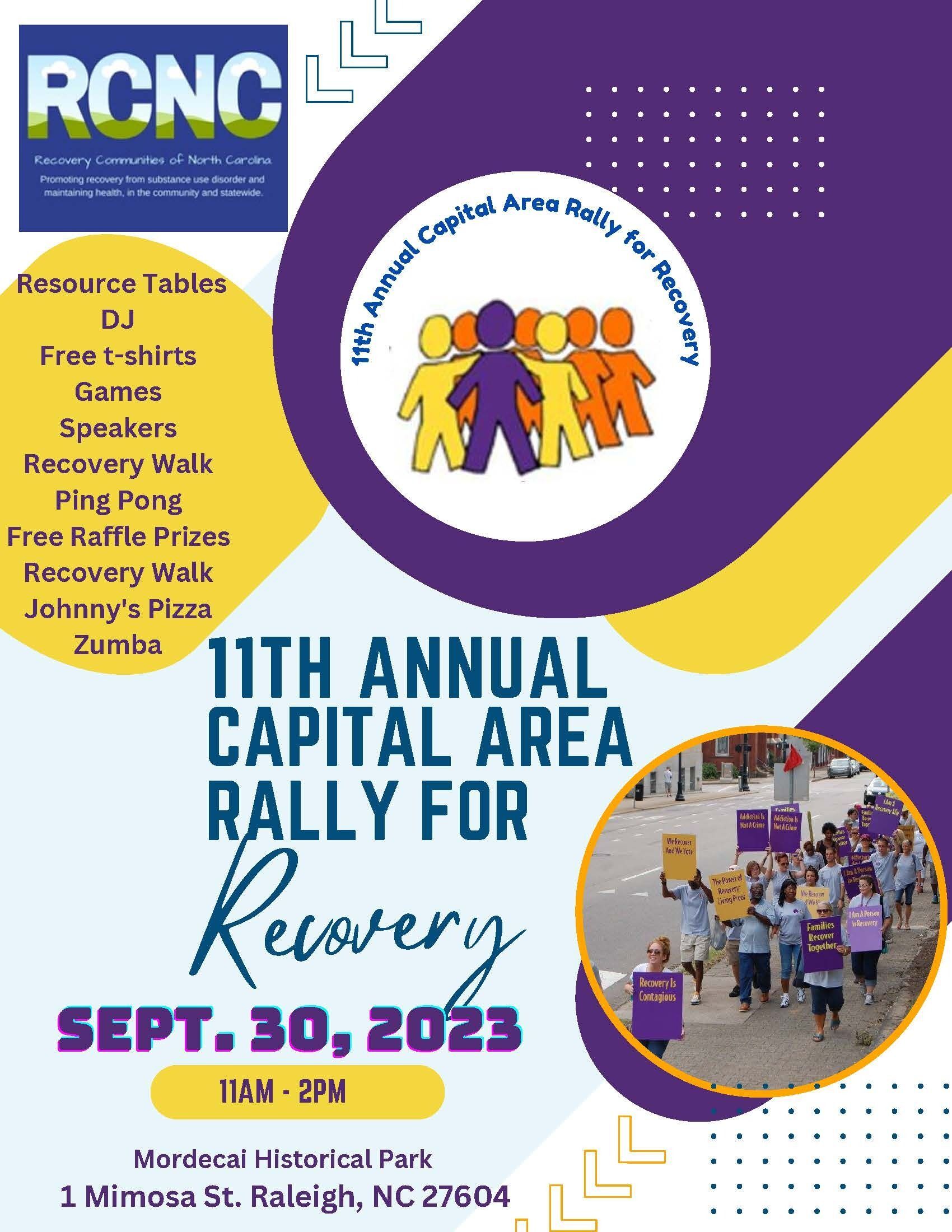 2023 RCNC Capital Area Rally for Recovery Event Flyer