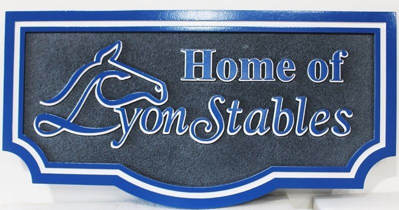 P25332A - Carved 2.5-D and Sandblasted Entrance Sign for the "Home of Lyon Stables".  