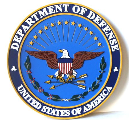 M2073 - Carved Wood Round Wall Plaque of US Department of Defense (DoD) Great Seal (Gallery 31)