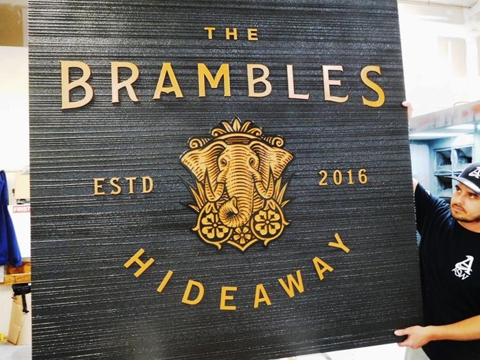 T29017 - Carved and Sandblasted Wood Grain Sign for the "Brambles Hideaway", 2.5-D Artist-Painted 