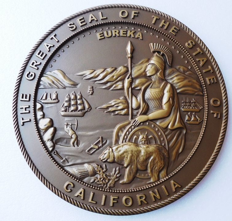 BP-1050 - Carved Plaque of the Seal of the State of California, Metallic Bronze Painted