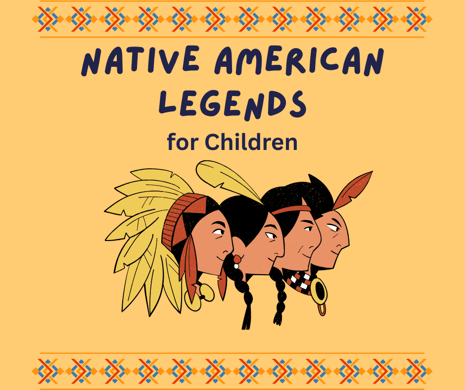 Colorful graphic depicting four native Americans
