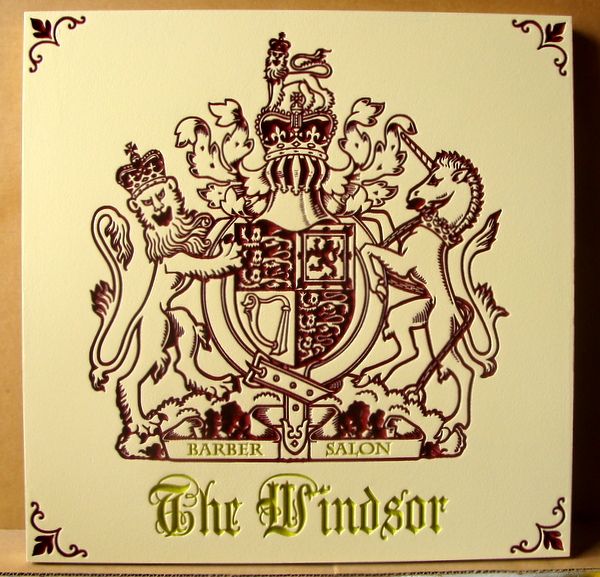 SA28005 - Barber Salon Sign with Coat-of-Arms with Lions and Unicorn