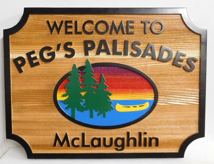 M22378 - Western Red Cedar Lake House Name Sign "Peg's Palisades" 