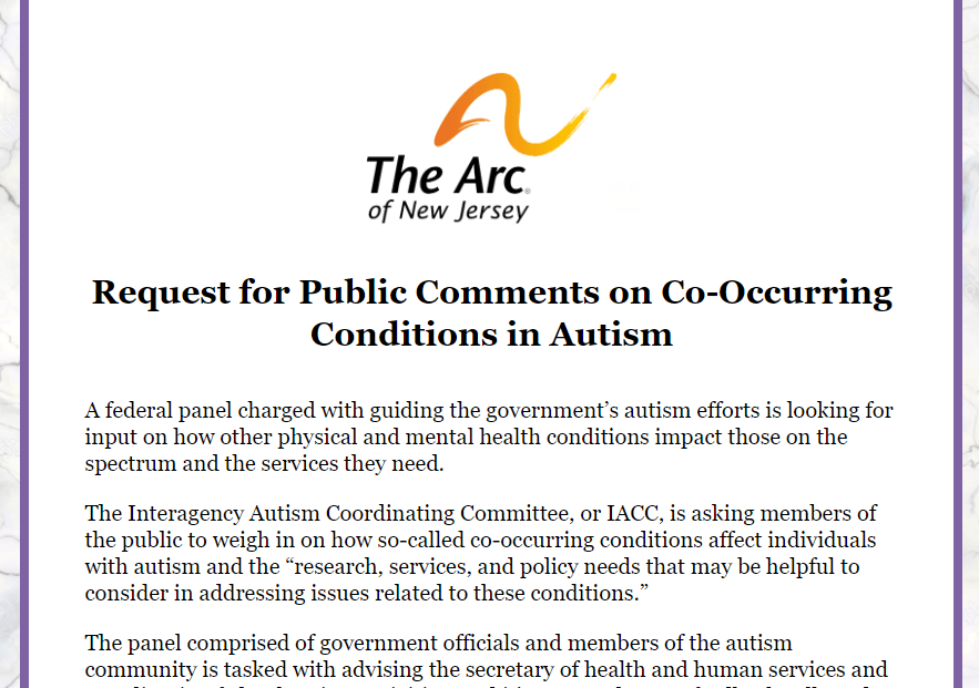 Request for Public Comments on Co-Occurring Conditions in Autism