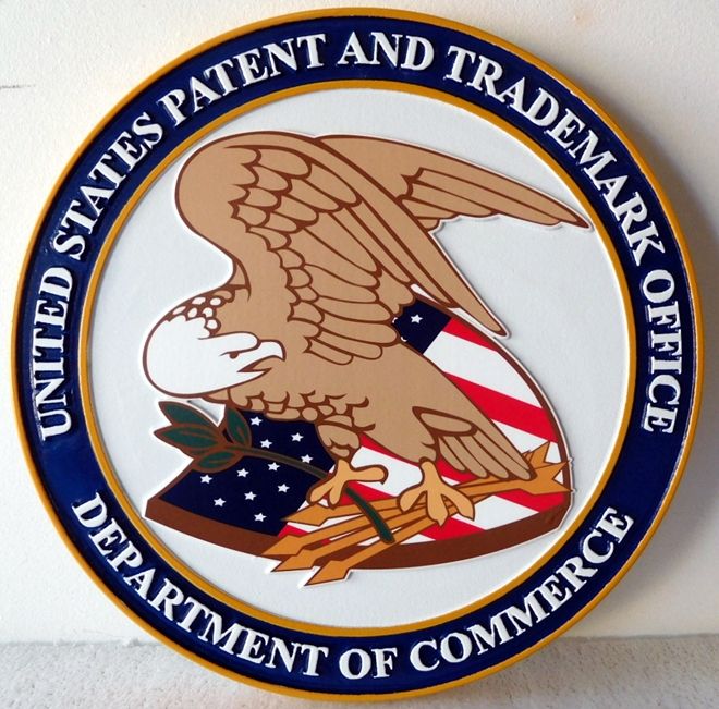 AP-5030 - Carved Plaque of the Patent & Trademark Office, Department of Commerce, Artist Painted