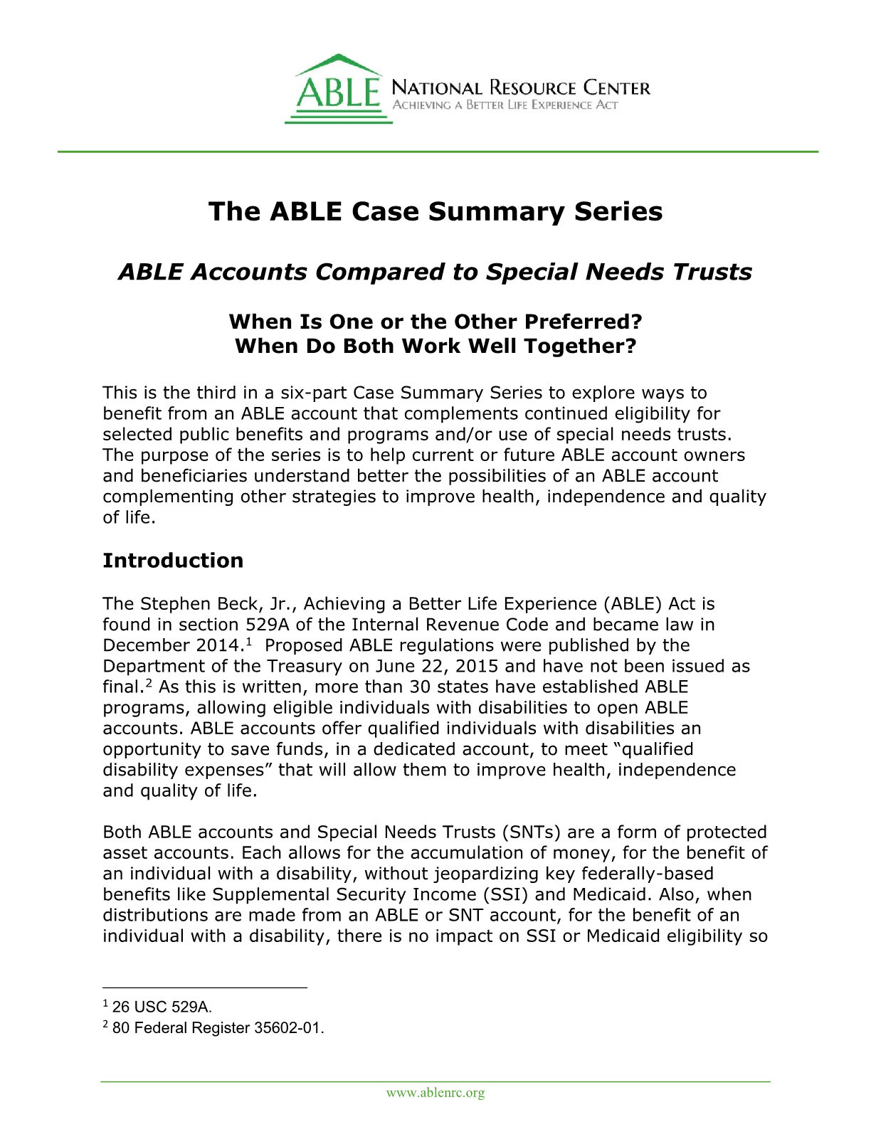ABLE Accounts Compared to Special Need Trusts
