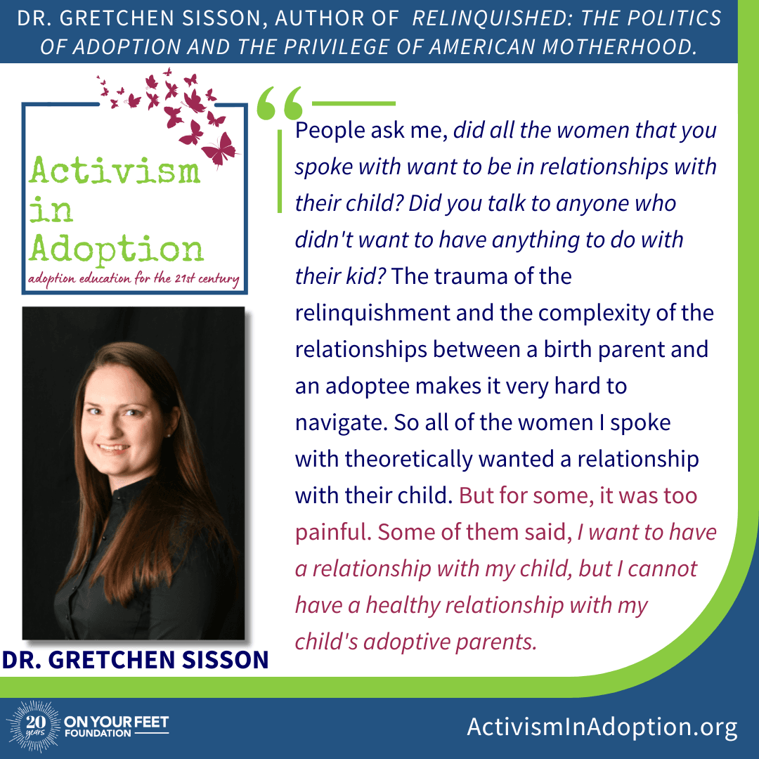 An Interview With Dr. Gretchen Sisson, author of  Relinquished: The Politics of Adoption and the Privilege of American Motherhood.