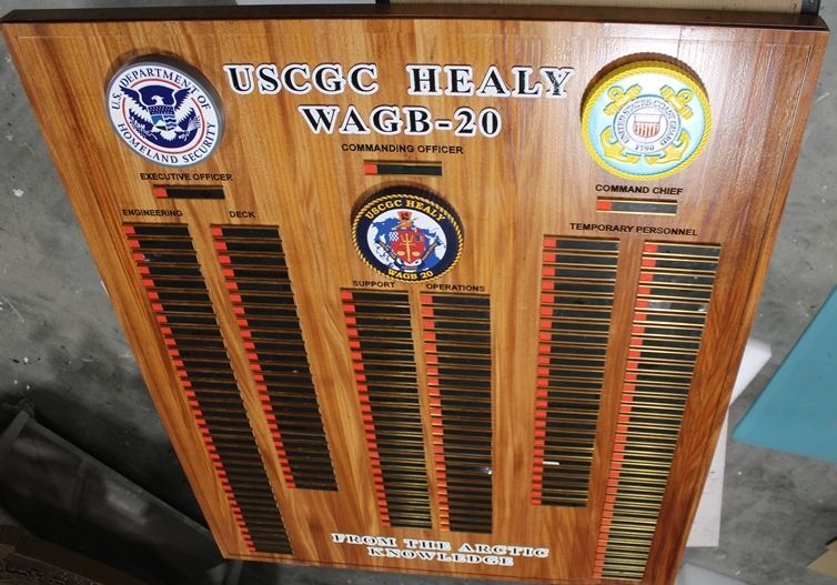 SA1422 - Carved Mahogany Chain-of-Command and Duty Status Board  for the US Coast Guard Cutter Healy, WGB-20